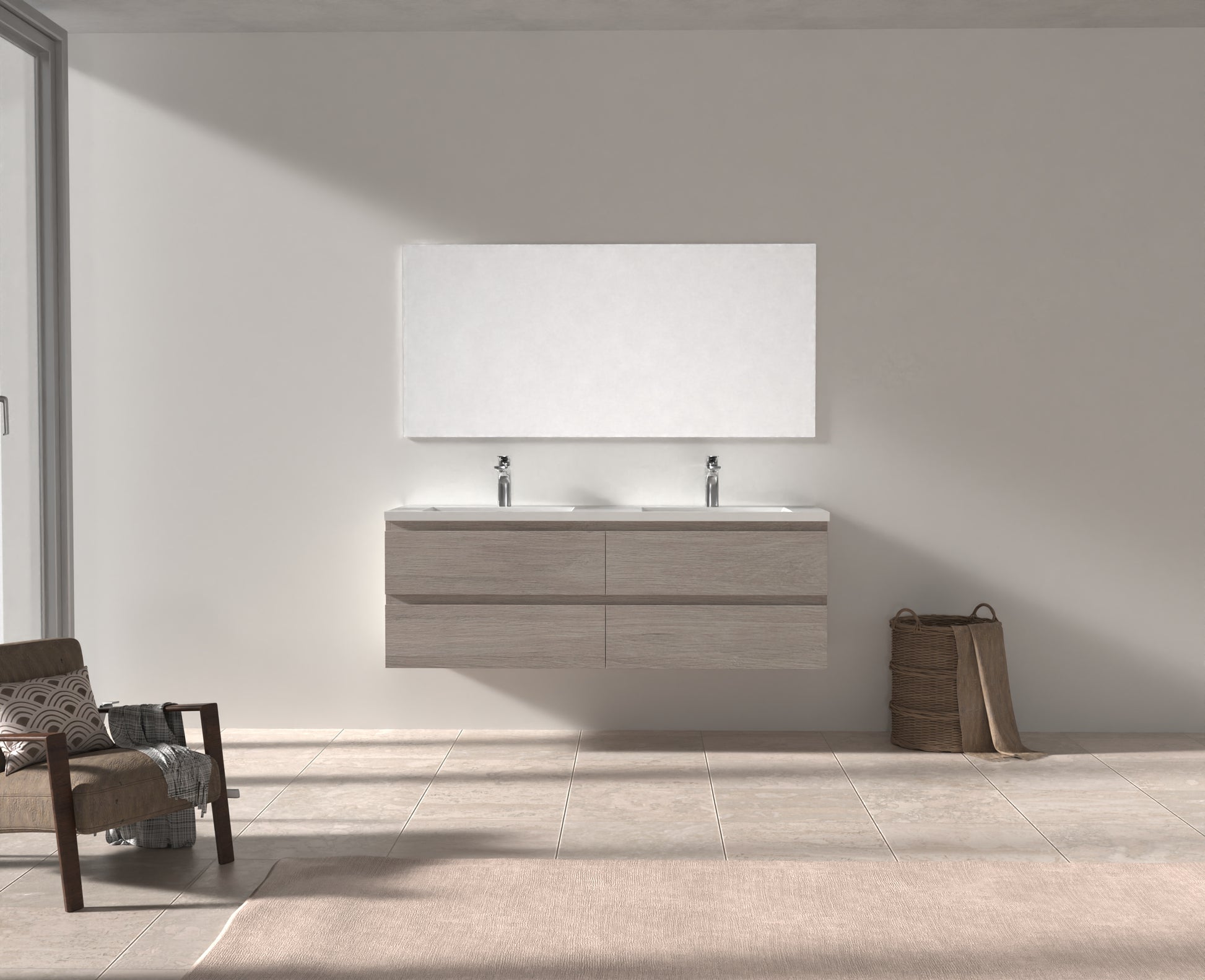 Evos Boutiques 60 in oak colour vanity drawers open