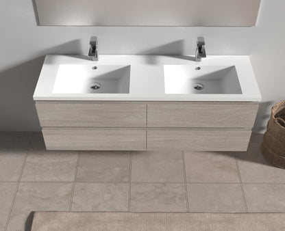 Evos Boutiques 60 in oak colour vanity drawers open front view