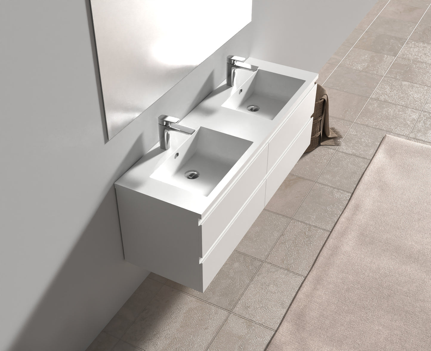 Evos Boutiques 60 in oak colour vanity drawers open looking down