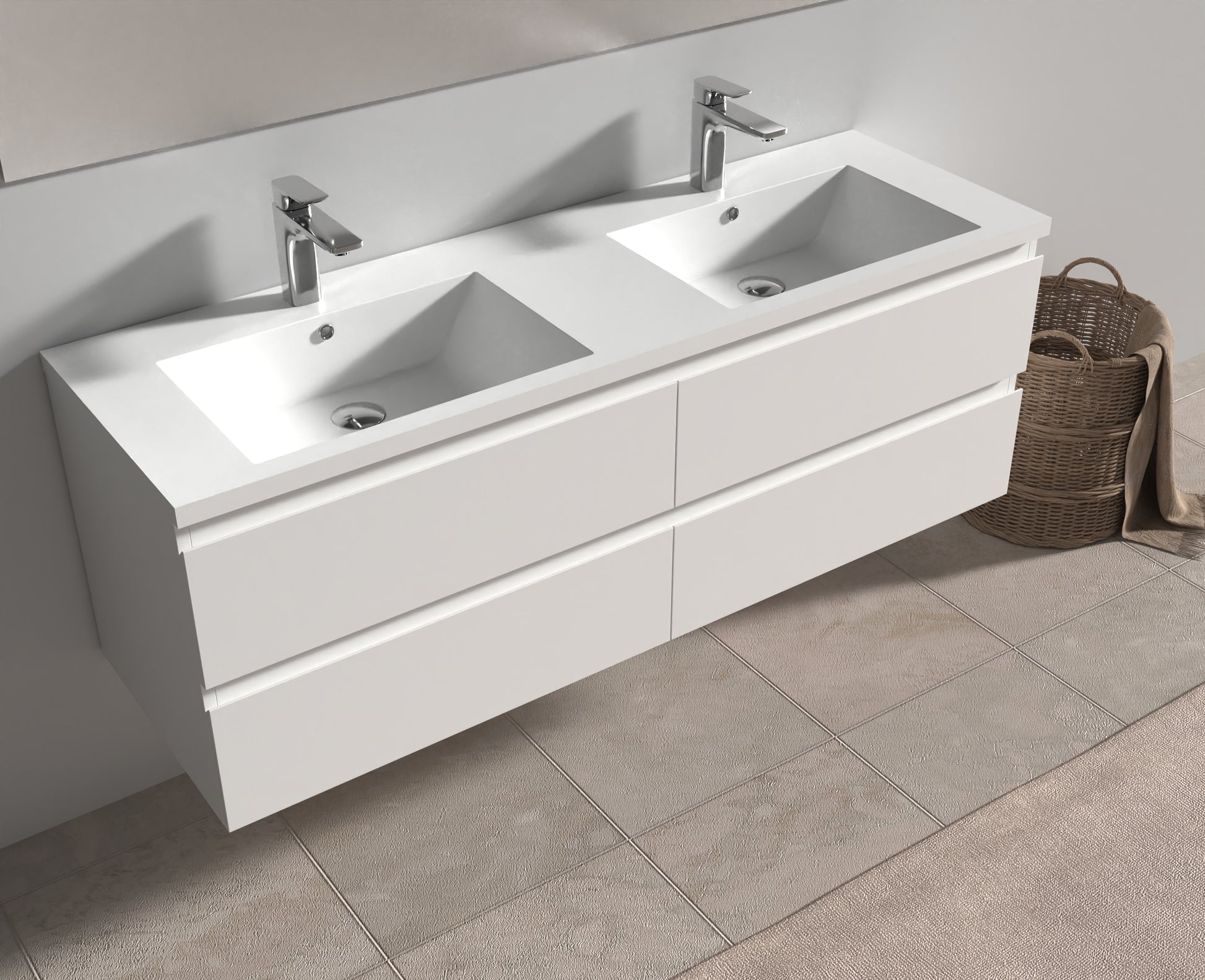 Evos Boutiques 60 in oak colour vanity drawers open side view