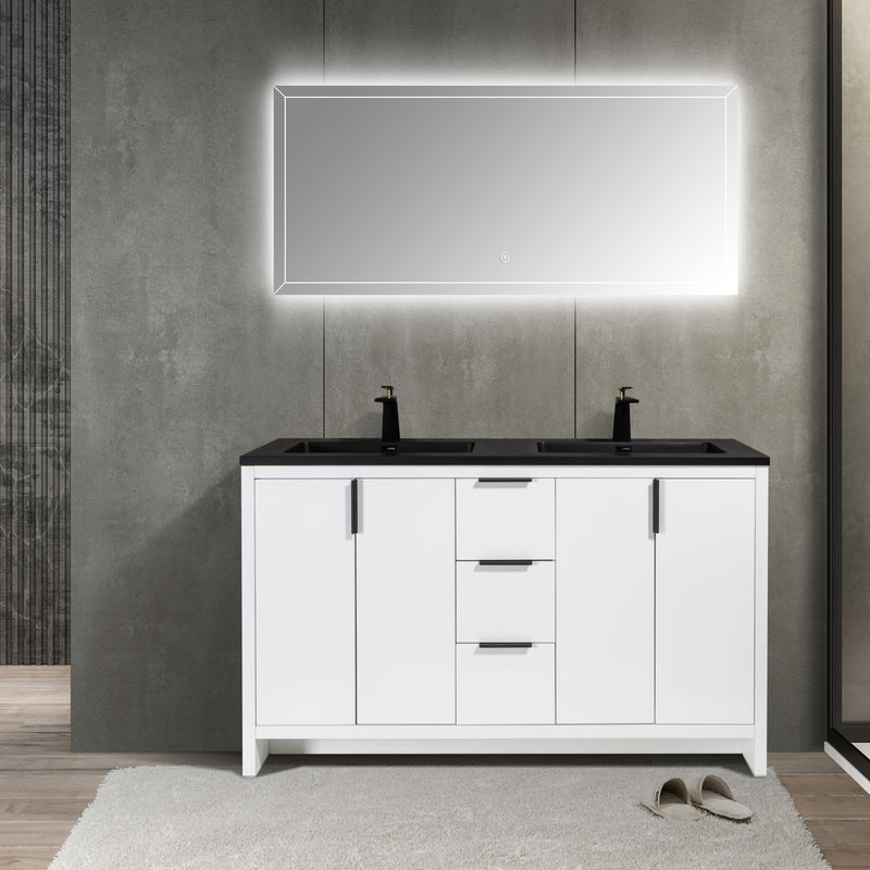 Evos Boutiques 60 in white double sink bathroom vanity centered