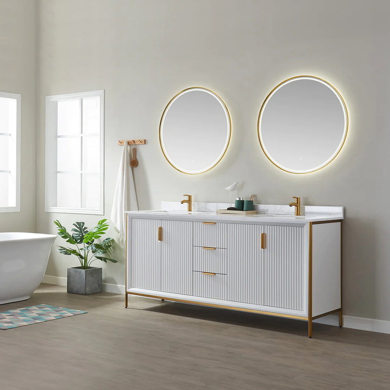 Evos Boutiques 60 in white double sink bathroom vanity side view