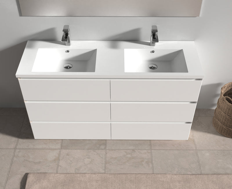 Evos Boutiques 60 in white double vanity angled