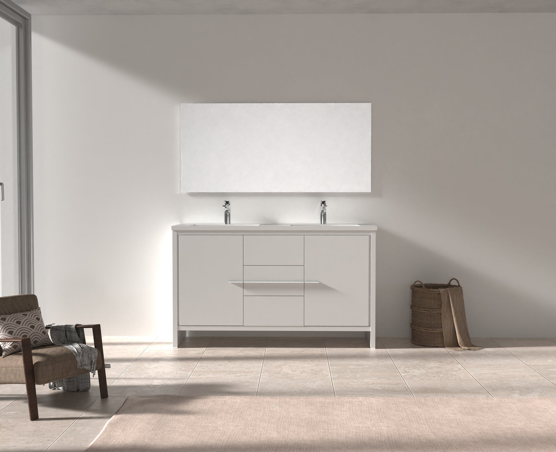 Evos Boutiques 60 in white vanity silver handle 