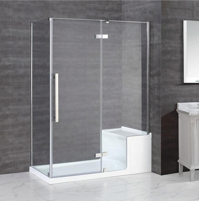 Evos Boutiques 60 x 32 in silver shower with bench base door closed