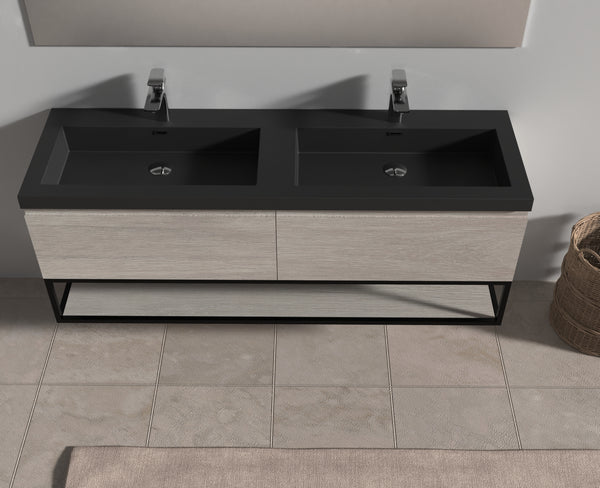 Evos Boutiques 63 in black countertop vanity with oak