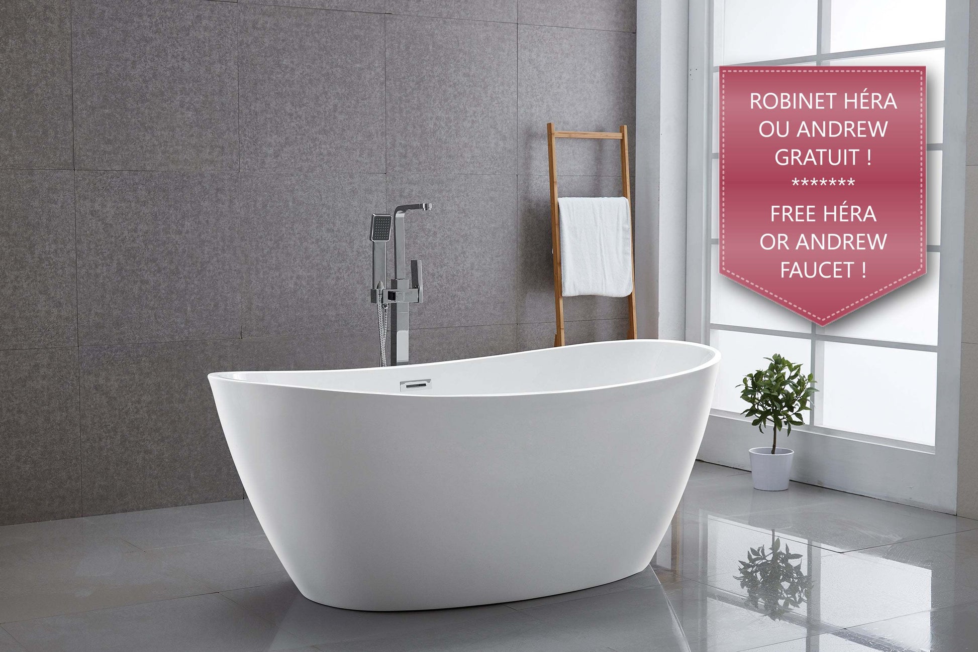 Evos Boutiques 63 in sleek freestanding tub side view