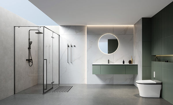 Evos Boutiques 65 in dark green bathroom vanity set close up