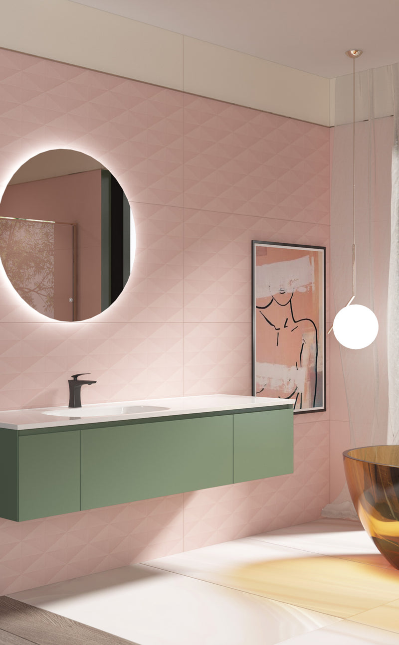 Evos Boutiques 65 in dark green bathroom vanity set zoomed in side view