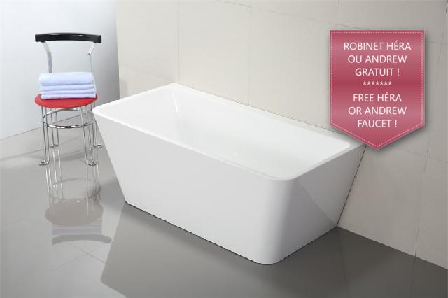 Evos Boutiques 70 in white sleek bathtub 67 x 31.5 x 23 in  angled