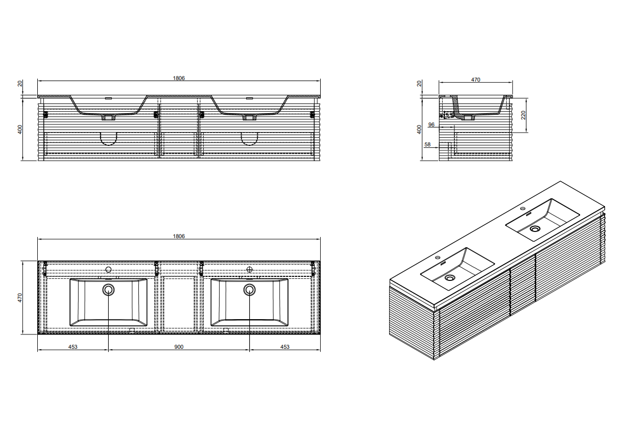 Evos Boutiques 72 in white suspended vanity diagram