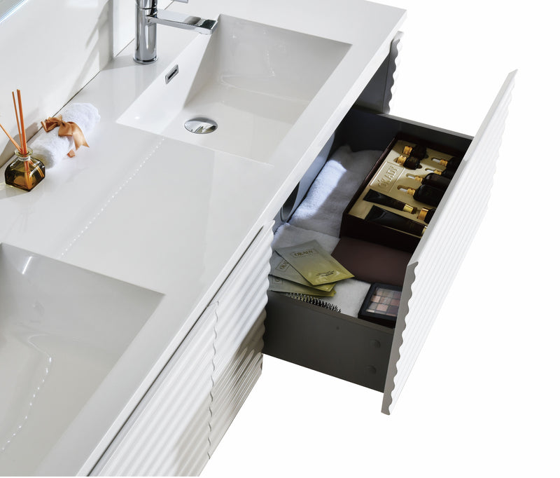 Evos Boutiques 72 in white suspended vanity drawer open