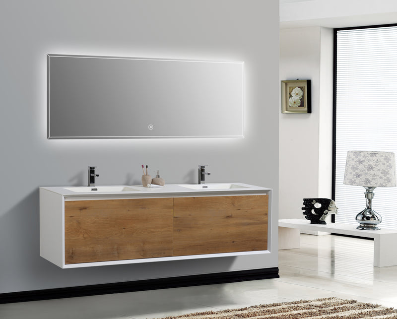 Evos Boutiques 75 in white and oak wood finish vanity side view