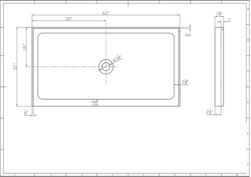 Evos Boutiques Acrylic center drain 60 x 32 diagram