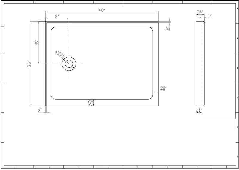 Evos Boutiques Acrylic left side drain 48 x 36 diagram