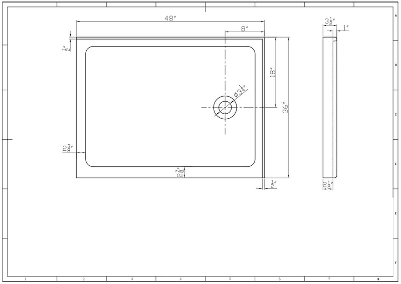 Evos Boutiques Acrylic right side drain 48 x 36 diagram