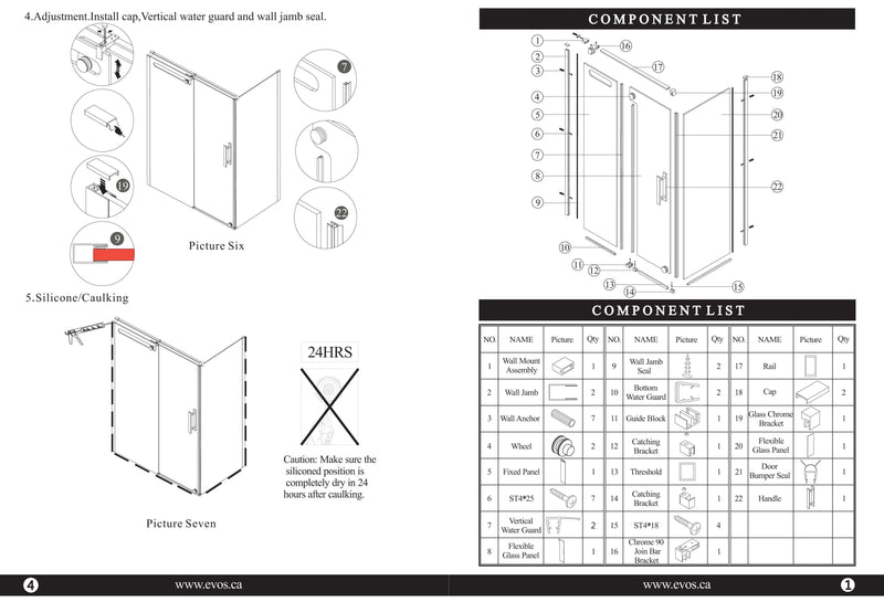 Evos Boutiques black shower door, side panel and base manuals 2