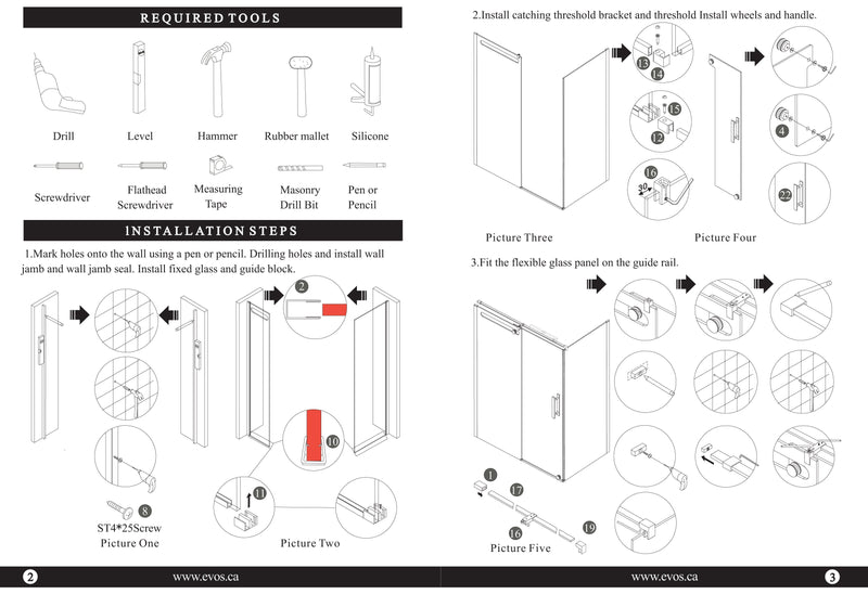 Evos Boutiques black shower door, side panel and base manuals 3