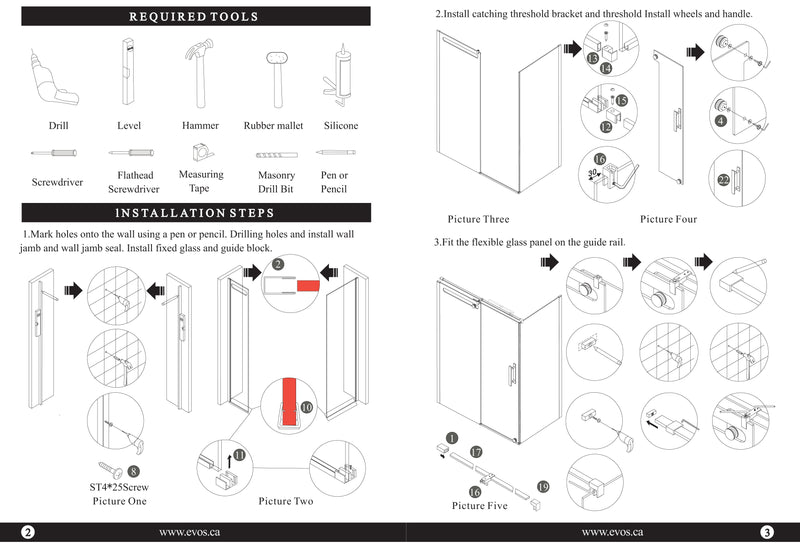 Evos Boutiques black shower door manual 3