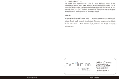 Evos Boutiques chrome shower door and base sizes vary manuals 11