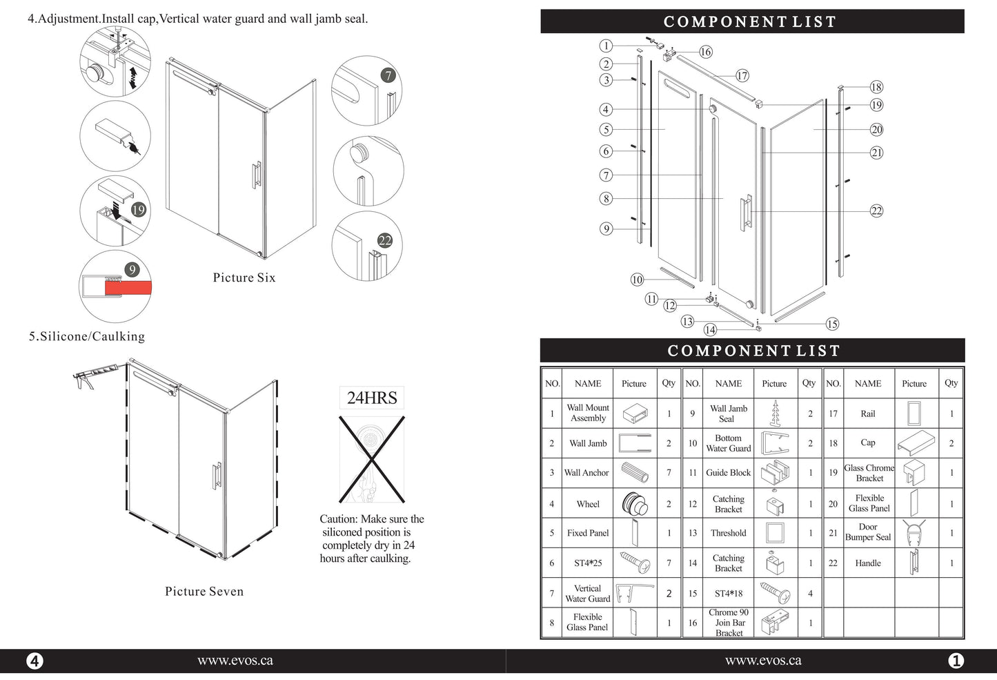 Evos Boutiques chrome shower door and base sizes vary manuals  2