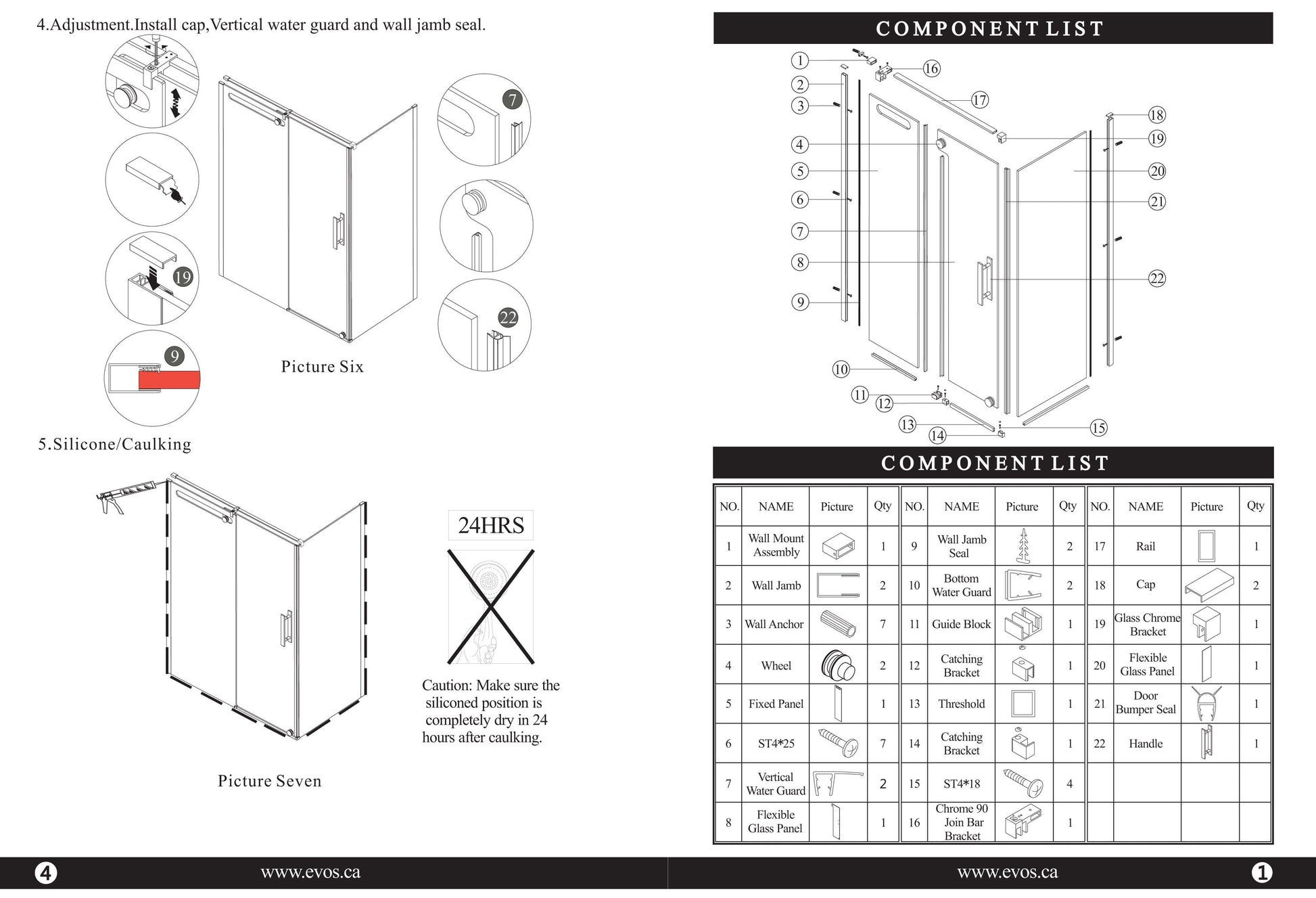 Evos Boutiques chrome shower door and base sizes vary manuals  2