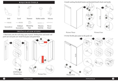 Evos Boutiques chrome shower door and base sizes vary manuals3