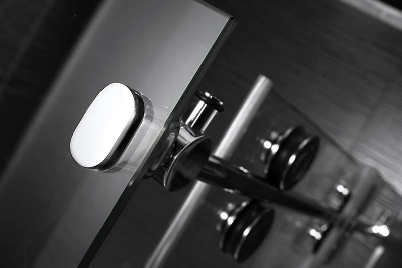 Evos Boutiques 84 in black shower sliding door close up 