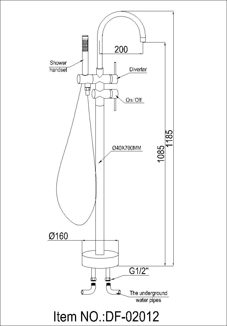 Evos Boutiques freestanding faucet with wand diagram