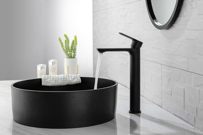 Evos Boutiques matte black faucet for vessel sink running water