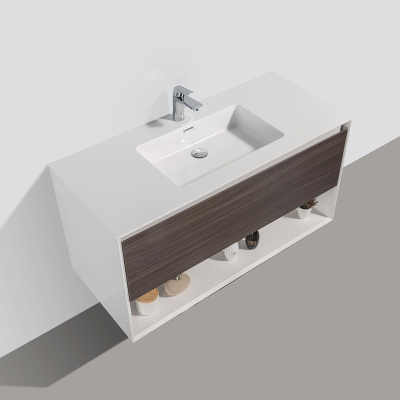 Evos Boutiques white and walnut finish vanity 47.2 x 19 x 30 in looking down