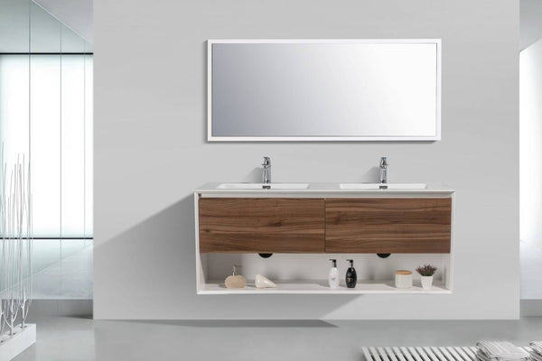 Evos Boutiques white and walnut finish vanity 59 x 19 x 30 in