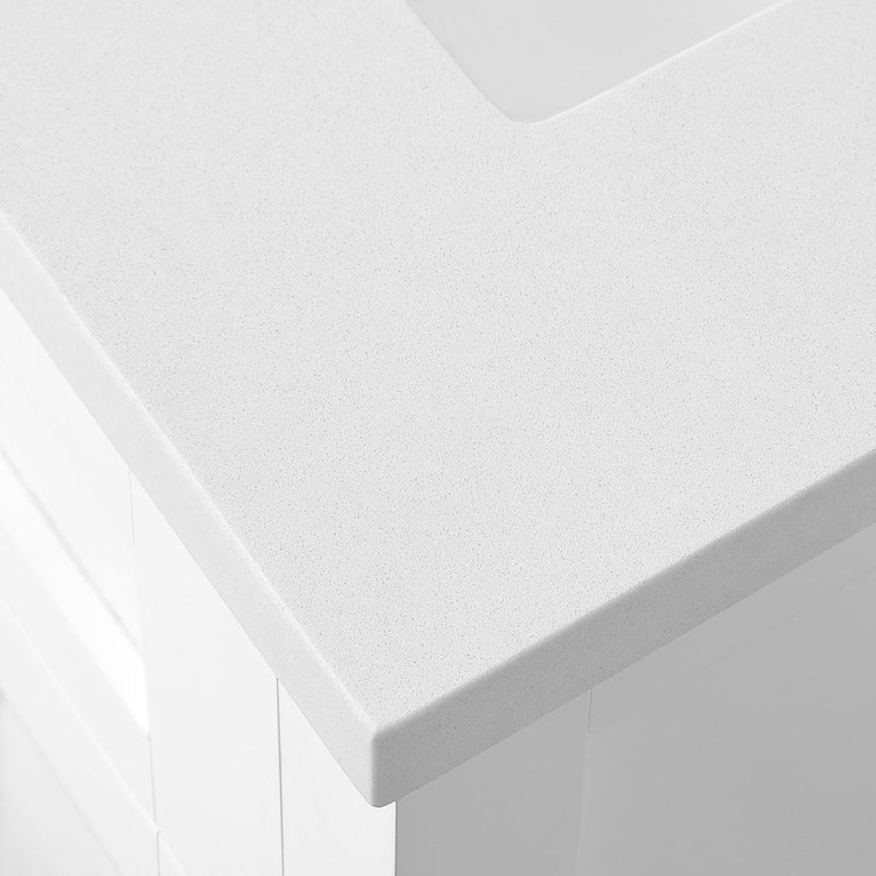 Evos  Boutiques white double countertop vanity corner