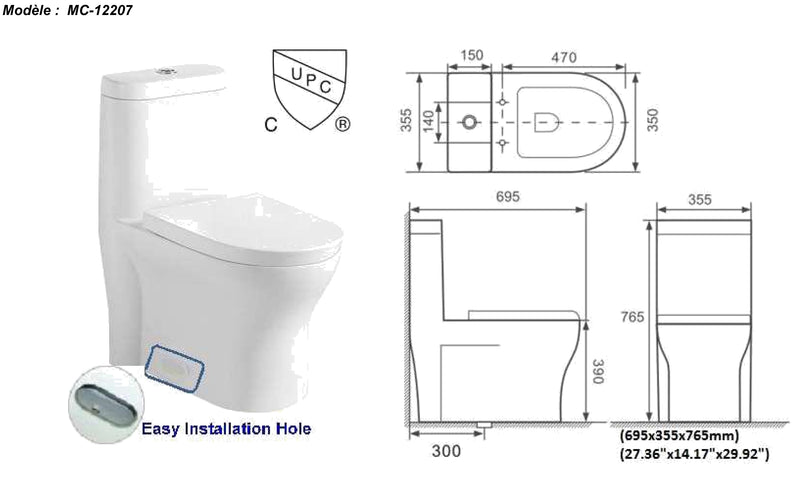 Evos Boutiques white dual flush toilet diagram