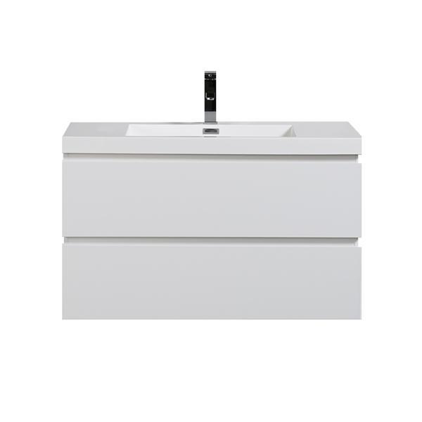 Evos Boutiques white vanity 35 in x 18.7 in x 19.7 in close up view