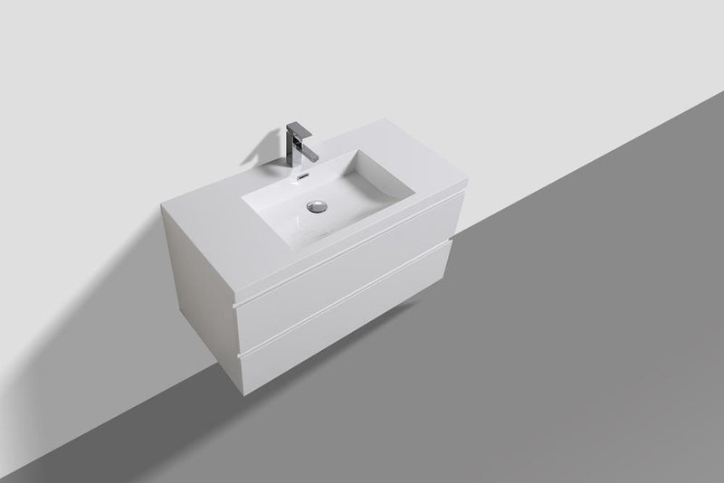 Evos Boutiques white vanity 35 in x 18.7 in x 19.7 in looking down view