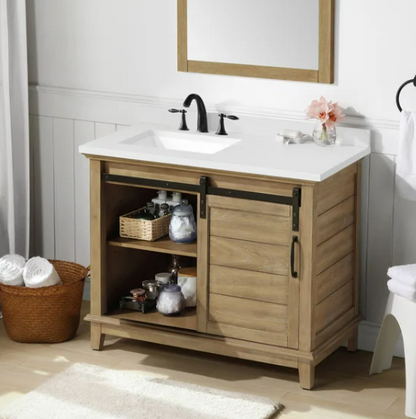 Stirling 42 in Double Sink Bathroom Vanity, Rustic Almond