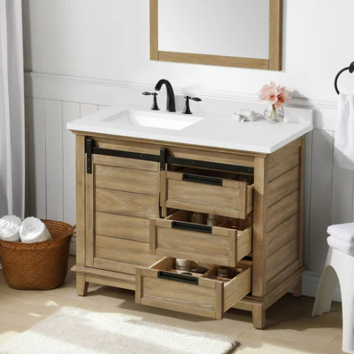 Stirling 42 in Double Sink Bathroom Vanity, Rustic Almond