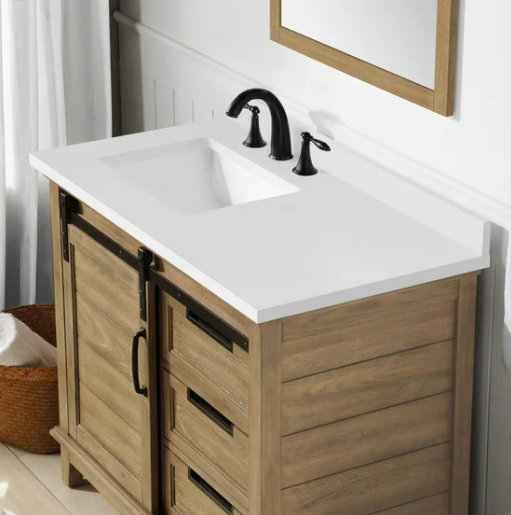 Stirling 42 in Double Sink Bathroom Vanity, Rustic Almond