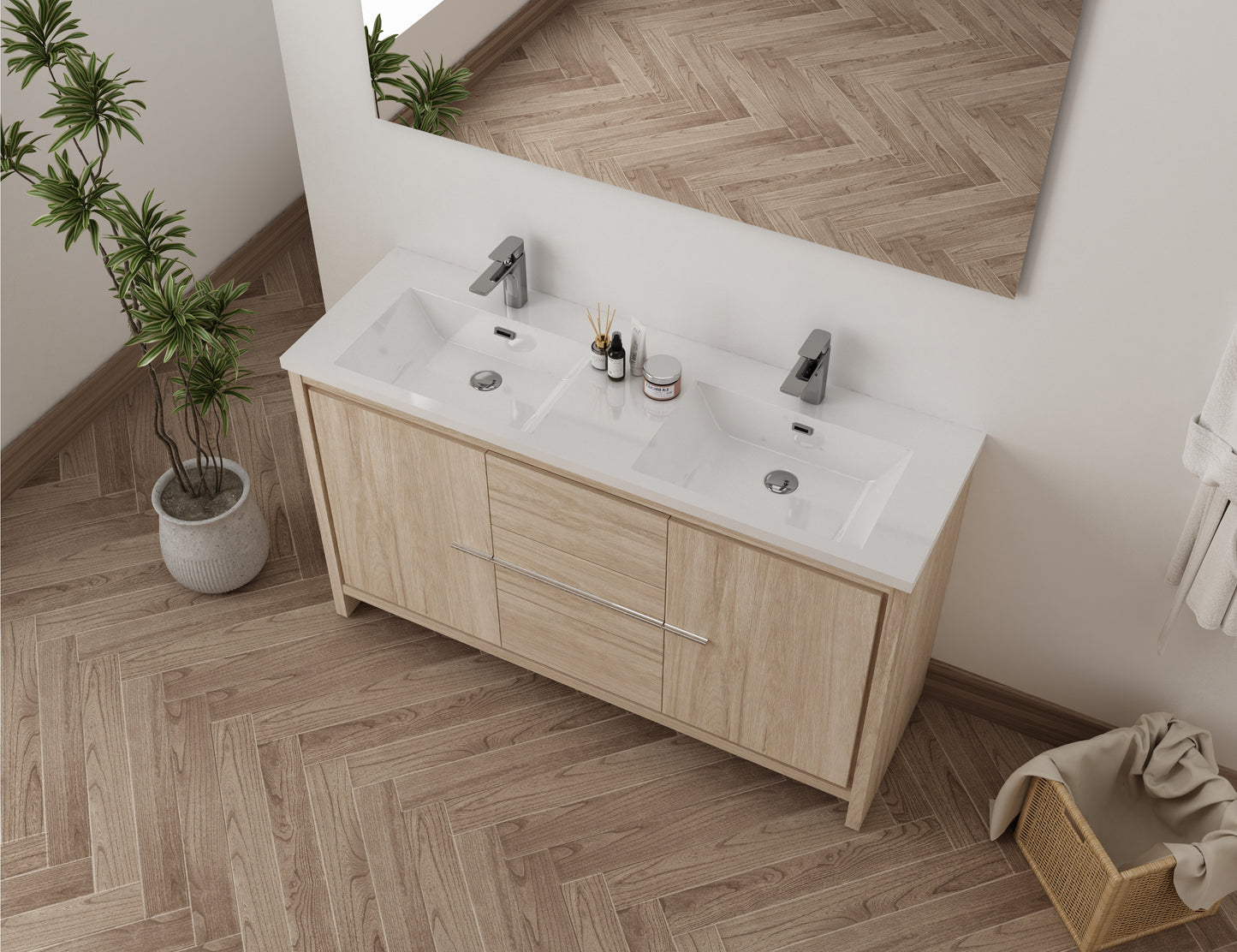 Monako 60" Bathroom Vanity - Light Oak