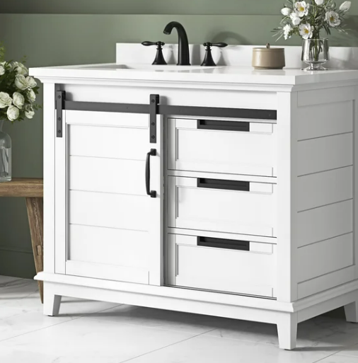 Stirling 42 in Double Sink Bathroom Vanity, Rustic White