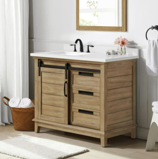 Stirling 42 in Double Sink Bathroom Vanity, Rustic Almond