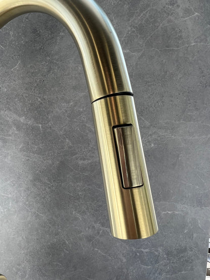 champagne Gold  Kitchen Faucet with Pull Down close view.